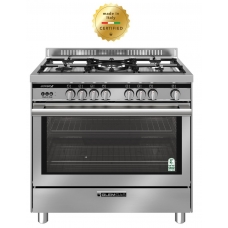 Glem Gas Free standing Cooker 90×60 Cm Gas 5 Burner Steel Manual Multi Function With Grill Safety Auto Ignition With Fan Steel Italy