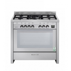 Glem Gas Free Standing Cooker 90X60 Cm Gas 5 Burner Steel 113 Liter Manual Multi Function Full Safety With Grill Self Ignition Silver Italy