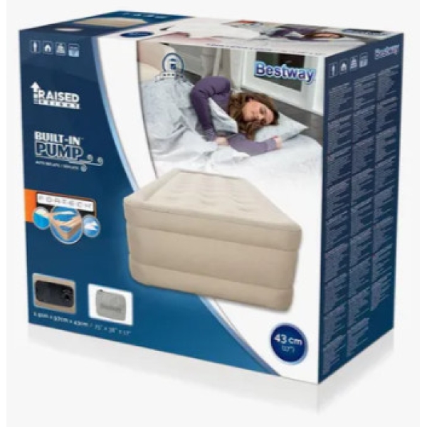 سرير هوائي قابل للنفخ بيست وي ايسينس فورتيك مع مضخه مدمجه تعمل بالتيار المتردد 191×97×43 سم بيج