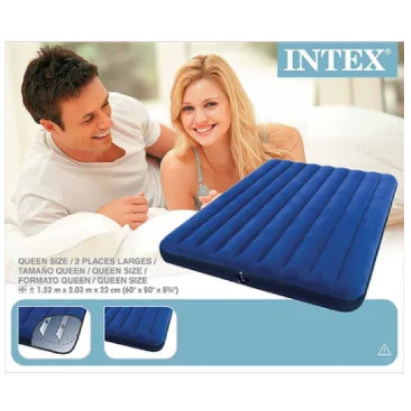 سرير هوائي قابل للنفخ انتكس ديورابيم كلاسيكي ناعم مع مضخه مدمجه 137×191×25 سم اسود وازرق