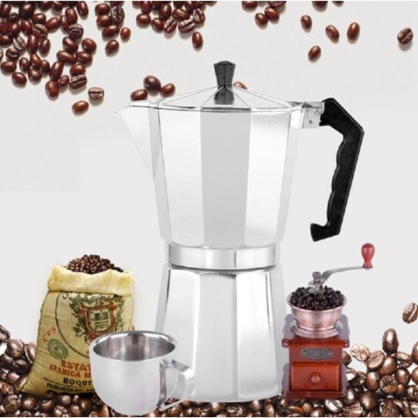 ماكينه صنع القهوه بدورق لعمل الموكا والاسبريسو 9.2×9.2×19.5 سم فضي
