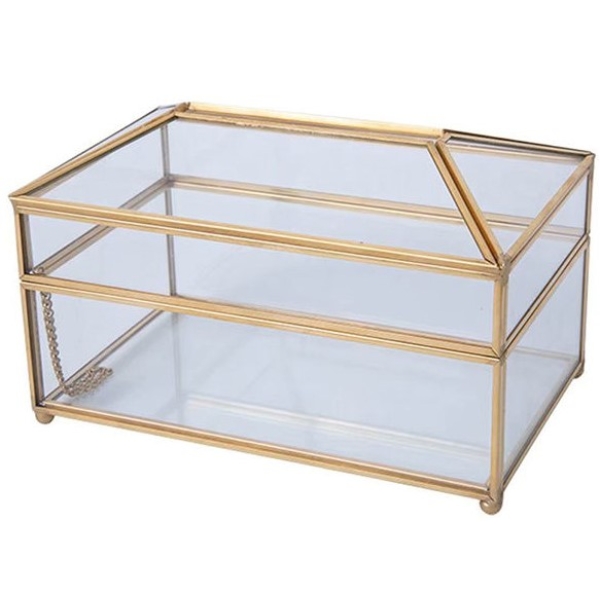 صندوق تخزين متعدد الوظائف زجاج ذهبي شفاف