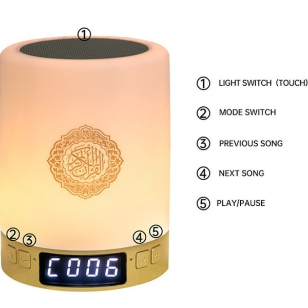 مكبر صوت بلوتوث محمول ذكي مخصص للاستماع الى القران الكريم صوت ثلاثي الابعاد ابيض