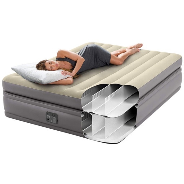 سرير هوائي انتكس قابل للنفخ مع مضخه مدمجه 152×203×51 سم بيج رمادي