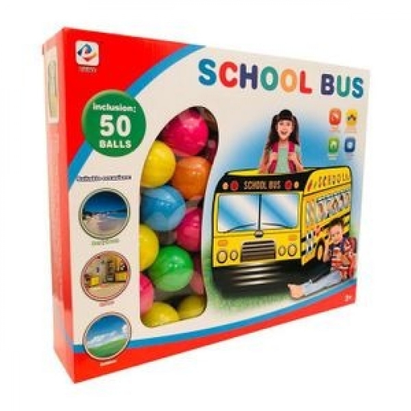 خيمه لعب بتصميم حافله مدرسيه للاطفال مع 50 كوره