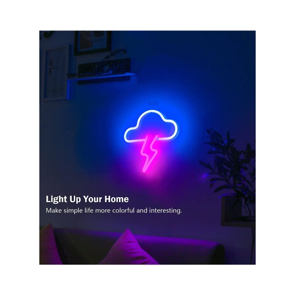  مصباح نيون ساين LED على شكل سحابه برق ضوء ديكور حائط بطاريه او وردي بالطاقه USB