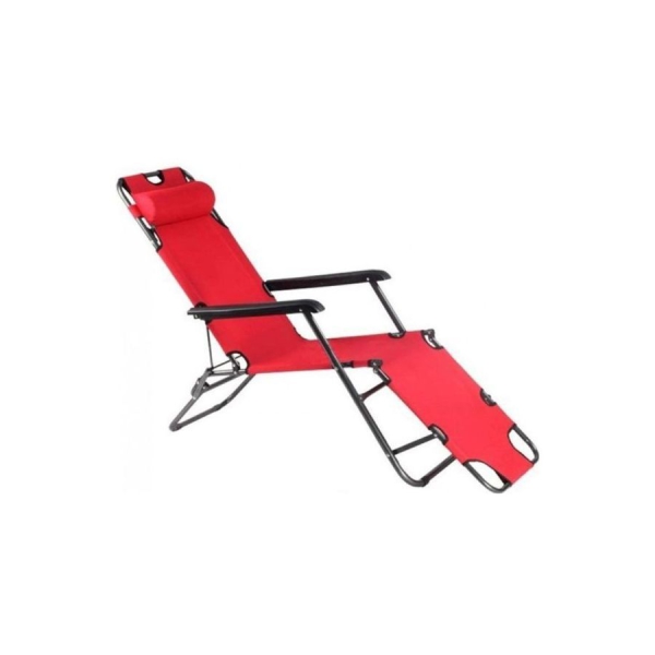 كرسي شاطئ للتخييم في الهواء الطلق قابل للطي لون احمر 153x60x35سم 
