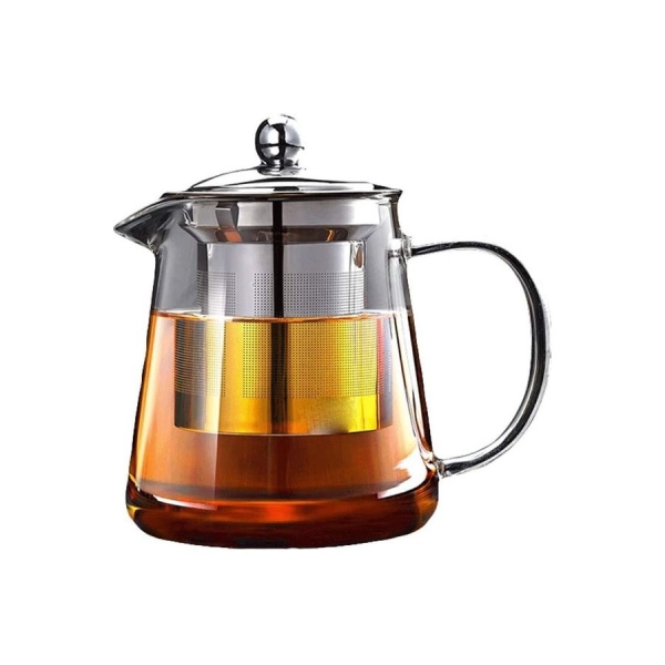 طقم ابريق شاي زجاجي مقاوم للحراره شفاف 600مل 