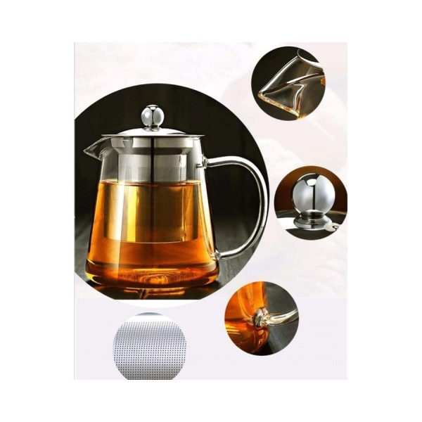 طقم ابريق شاي زجاجي مقاوم للحراره شفاف 600مل 