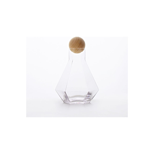 زجاجه مياه زجاجيه بسته حواف وسداده خشبيه شفاف 15x15x23.5سم 