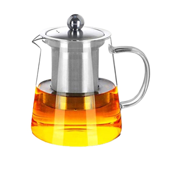 ابريق شاي من زجاج البورسليكات مزود بمصفاه وغطاء شفاف فضي 550مل 