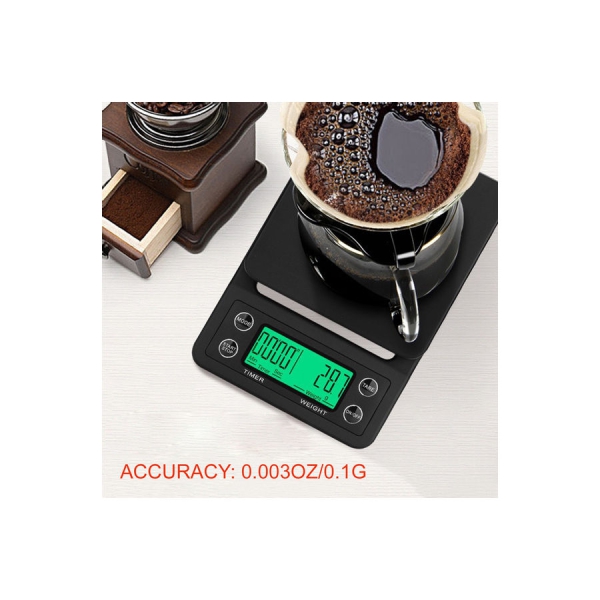 ميزان رقمي مخصص لاعداد القهوه سعه 5 كيلو مع مؤقت اسود 5.20 x 15.30 x 0.44سم 