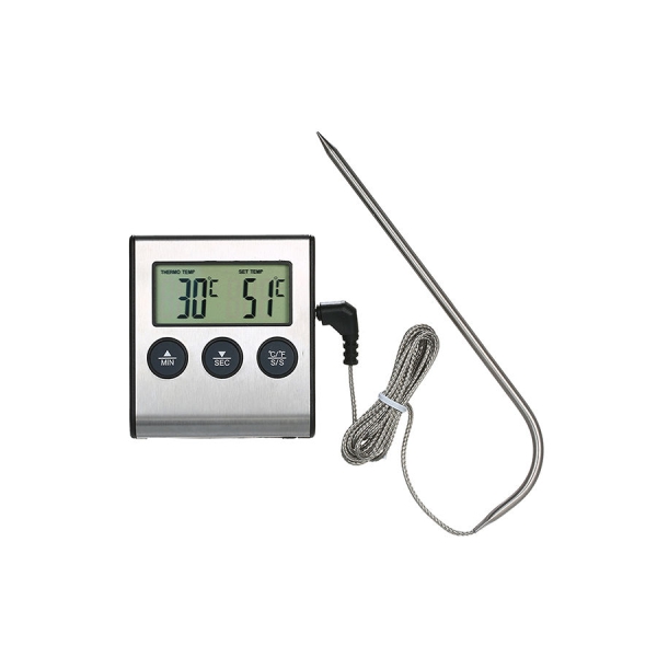 مقياس درجه حراره الطعام مزود بشاشه LCD اسود فضي 2.56 x 2.83 x 0.71بوصه 
