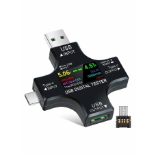 USB C Tester 2 in 1 Color Screen IPS Digital Multimeter Amperage Power Voltage Resistance Temperature Capacity Detector Charging Checker 