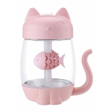 USB Cat Cool Mist Humidifier, 3 in 1 350ml Polyme Water Mist Mode Auto Shut-Off, Baby Humidifier with 6 Color LED Lights Changing, for Home Car Office, Air Humidifier with Small Fan (Pink) 