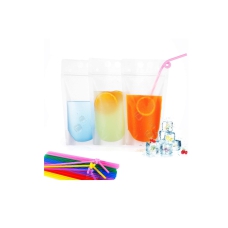 HassanOuld 100 pcs Disposable Drink Container Set - Reclosable Zipper Plastic Pouches Bags Drinking Bags with Colorful Straws (Transparent) 