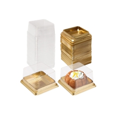 Cupcake Boxes, Mini Mooncake Box, 50Pack Individual Cake Boxes Container, Plastic Transparent Mooncake Box Cake Cookies Muffins Box, for Baby Shower Wedding Birthday Party Supplies (Gold Base) 