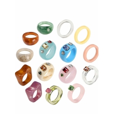 Trendy Rings, 15 Pcs Resin Ring Acrylic Cute, Colorful Rhinestone Jewelry Plastic Square Gem Stackable Chunky Ring for Women Girls, Party Elegant Handmade Gift 