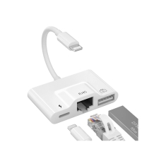 RJ45 Ethernet Adapter, OTG Charging Port RJ45 3-In-1 USB Wired Adapter for iPhone, Ipad Camera High-Speed Reader Cable Converter Hub 