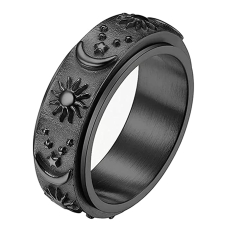 Stainless Steel Spinner Ring for Men Women Anxiety Fidget Rings for Relieving Stress Sun Moon Stars Promise Engagement Wedding Band Set Size 8 