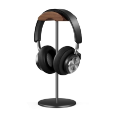 Headphone Stand, Walnut Wood Aluminum Headset Stand, Nature Walnut Gaming Headset Holder with Solid Heavy Base for All Headphone Sizes Desktop Storage Rack (Black) 