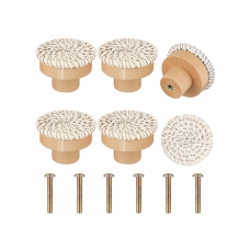 Wooden Drawer Knobs, Rattan Dresser Knobs Round Handmade Wicker Woven and Screws for Boho Furniture Knobs Cabinets Dresser Handles Hardware Pulls Cabinet Knobs (Wood Color (35x30mm)) 