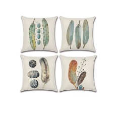 Throw Cushion Covers Square Pillow Covers, Soft Linen Pillowcases with Feather Pattern for Living Room Sofa Bedroom with Invisible Zipper 45cm x 45cm 18x18 Inches 
