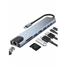 محطه ارساء 8 في 1 USB C ، محول USB C Hub متعدد المنافذ مع 4K HDMI ، توصيل طاقه 100 واط ، USB-C ، ايثرنت ، 2 USB ، قارئ بطاقات SD TF متوافق مع MacBook Pro XPS والمزيد من اجهزه Type C 