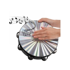 Radiant Tambourine, Handbell Hand Drum with Double Row Jingles Reflective Drum Musical Instrument for Church Adults KTV Party ( 8 inch ) 