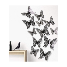 SYOSI 12Pcs Attractive 3D Hollow Design Shiny Paper Butterfly 3 Sizes Removable DIY Romantic Home Decor for Kids Bedroom Living Room 