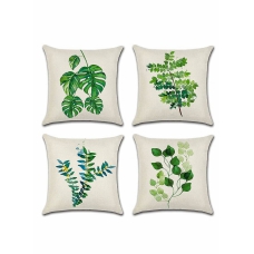 Tropical Plant Theme Pillowcase, 18 x 18 Inches, Green Leaves Pattern Waterproof Cushion Covers, Perfect to Outdoor Patio Garden Living Room Sofa Farmhouse Decor (Set of 4) 