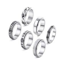 SYOSI 6Pcs Stainless Steel Spinner Ring for Women Fidget Band Rings Moon Star Sand Blast Finish Ring Set Size 7 