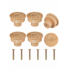 Wooden Drawer Knobs, Rattan Dresser Knobs Round Handmade Wicker Woven and Screws for Boho Furniture Knobs Cabinets Dresser Handles Hardware Pulls Cabinet Knobs Wood Color 