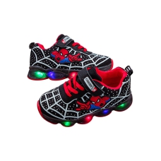حذاء رياضي كاجوال رائع بتصميم عصري مزود باضاءه LED للاولاد والبنات اسود 