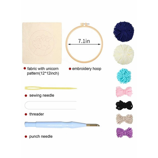 Punching Needle Rainbow Embroidery Starter Kit Punching Needle Tool Threader Fabric Embroidery Ring Yarn Carpet Punch Needle Beginner Embroidery Set High-quality Embroidery Fabric 