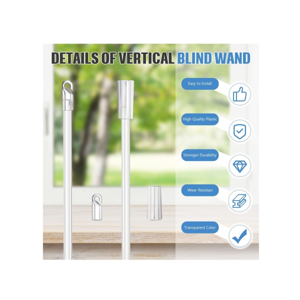 12 Inches 12 piece set Blind Wand Vertical, Blinds Replacement Parts Blind Rod with Hook and Grip Clear Plastic, Blind Opener Long Window Blind Stick Tilt Rod 