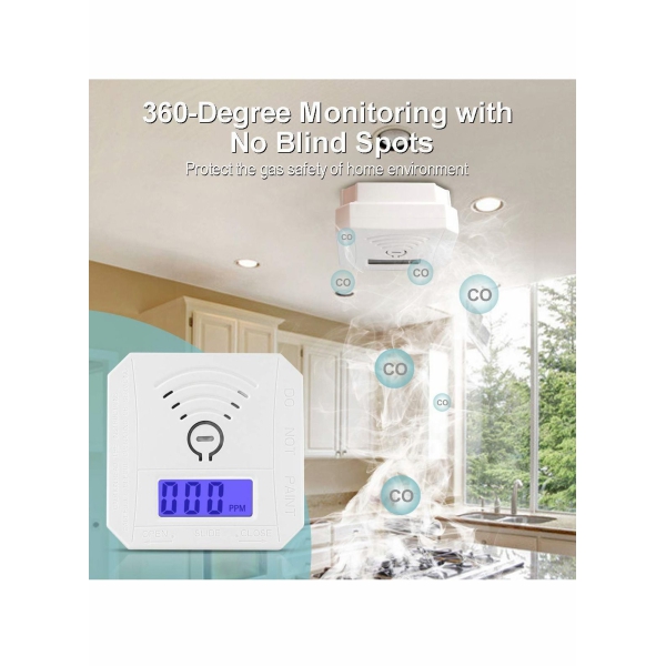 Carbon Monoxide Detector, CO Gas Monitor Alarm Detector Sensor with LED Digital Display and Sound Warning for Home, Depot, Battery Powered 
