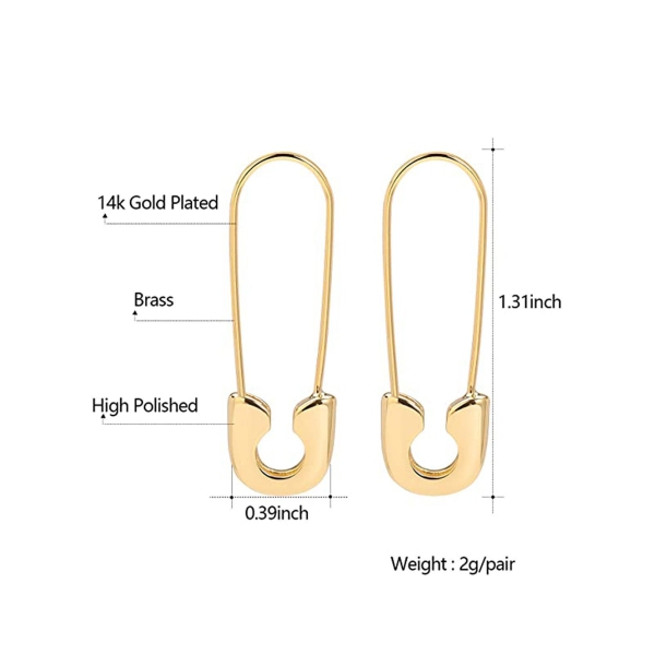 Safety Pin Hoop Earrings Minimalist Cartilage Earrings Personalized Jewelry Gift for Women Paperclip Ear Studs 3 CM Gold 1 Pair 