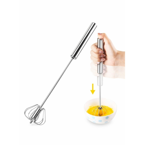 Semi-automatic Whisk, 12Inch Stainless Steel Egg Beater, Hand Push Rotary Whisk Blender Easy Whisk Mixer Stirrer for Making Cream, Whisking, Beating and Stirring (Silver) 