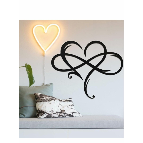 Wall Decor, Unique Infinity Heart Metal Decor Love Sign Plaque Steel Art Geometric Bedroom Ornaments Cut Out for Home Wedding Presents Gifts(Black, 29 x 34cm) 