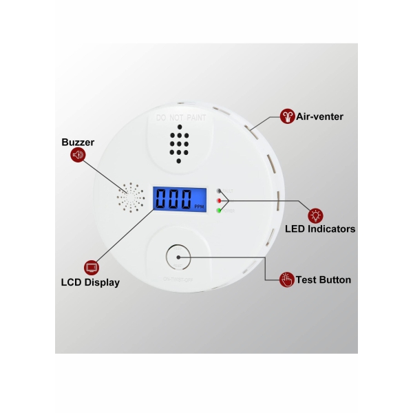 Carbon Monoxide Alarm, Digital Display CO Detector Security CO Monoxide For Home Safety Battery Powered with LCD Display and Sound Warning for Home,School,Office 