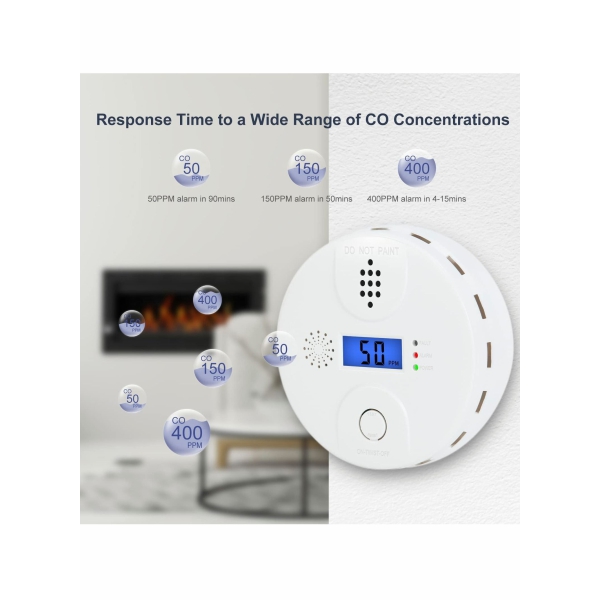 Carbon Monoxide Alarm, Digital Display CO Detector Security CO Monoxide For Home Safety Battery Powered with LCD Display and Sound Warning for Home,School,Office 