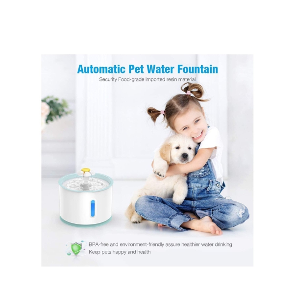 Cat Fountain 80oz 2.4L Automatic Pet Water Fountain Pet Water Dispenser with Replacement Filters and LED Light, Dog Cat Health Caring Fountain and Hygienic Dog Fountain 