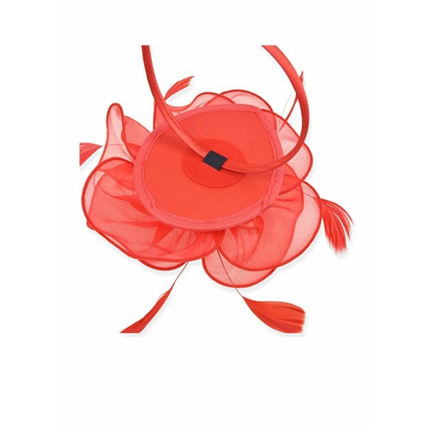 Fascinators Hat Tea Party Headwear Ribbons Feathers with a Headband and a Hair Clip, Women Elegant Hat Tea Party Royal Banquet Hats Hair Clip for Girls and Women, Red 