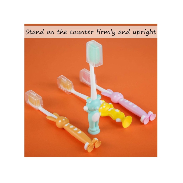 12 Pieces Kids Toothbrush Children Manual Toothbrush Set Soft Contoured Bristles Boys and Girls Cute Colorful Toothbrush with Suction Cup 