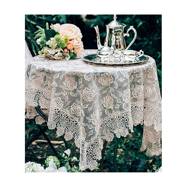 Square Tablecloth, Lace Embroidery, Water Resistant Washable Dust-Proof, Classic Table Cover for Wedding Party Home, Kitchen Dinning Tabletop Decoration, 90x90cm (Gold Elegant Lotus) 