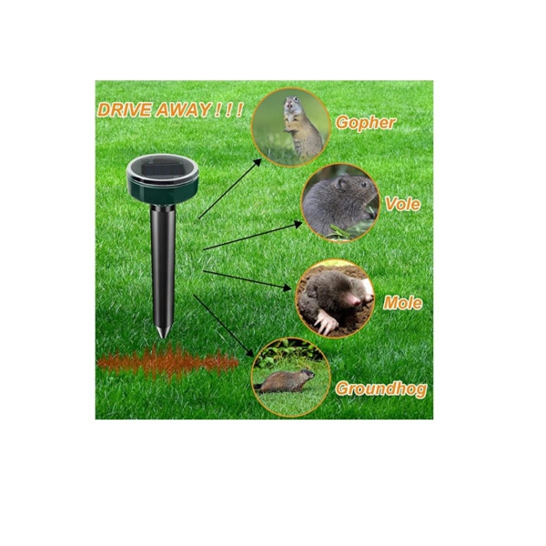 Solar Mole Repellent Ultrasonic, 4Pcs Gopher Mole Stopper Solar Powered, Sonic Mole Deterrent Groundhog Chipmunk Snake Rodent Vole Spikes Chaser Squirrel Rat Control Lawn Garden Yard 