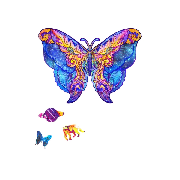 Wooden Jigsaw Puzzles, SYOSI 116 Pcs Royal Intergalaxy Butterfly, Beautiful Gift Package, Unique Shape Best Gift for Adults and Kids 23.6x17.3in 