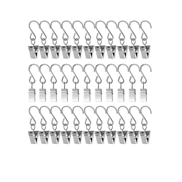 Curtain Clips ,with Hooks for Hanging Clamp Hangers Gutter Hooks for Party String Light Outdoor Wire Holders, Stainless Steel Silver 60PCS 