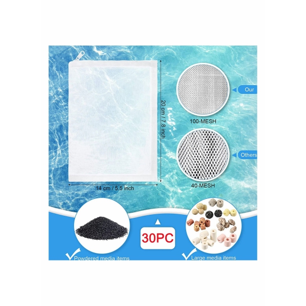 30 Pieces Aquarium Filter Bags Fish Tank Media Net Reusable Mesh for Activated Carbon Charcoal Bio Balls Accessories 
